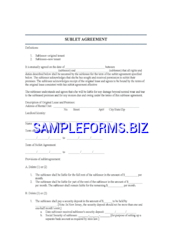 New Jersey Sublease Agreement Form pdf free